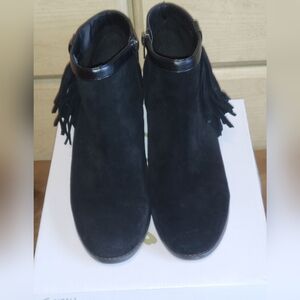 Black Suede Ankle Boots with Fringe